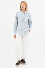 Raquel Allegra Blue & White Stripe Paint Splatter Shirt