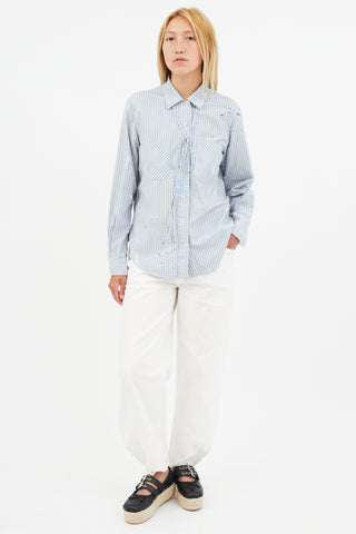 Raquel Allegra Blue & White Stripe Paint Splatter Shirt