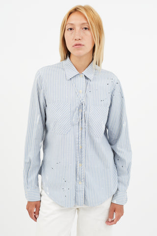 Raquel Allegra Blue & White Stripe Paint Splatter Shirt