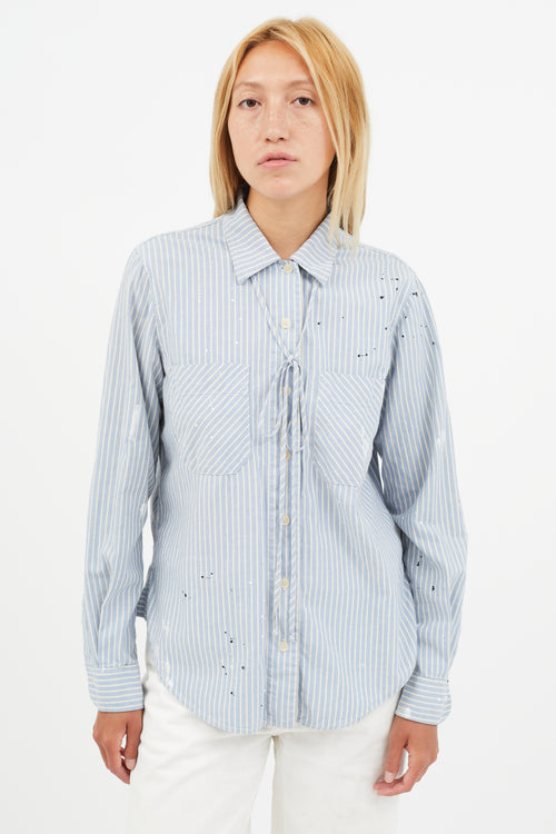 Raquel Allegra Blue & White Stripe Paint Splatter Shirt