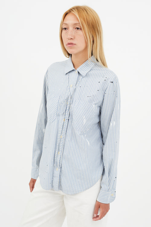 Raquel Allegra Blue & White Stripe Paint Splatter Shirt