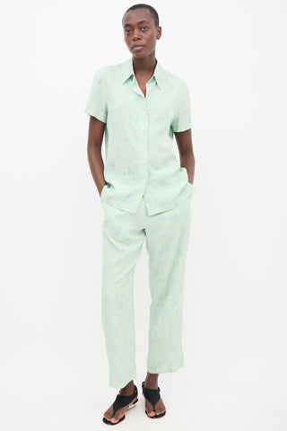 Raquel Allegra Green Satin Floral Jacquard Set