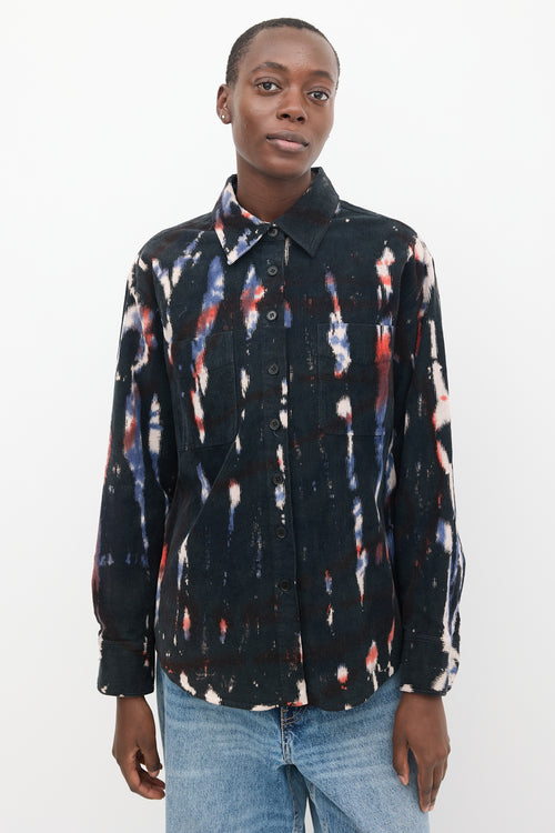 Raquel Allegra Navy & Multi Corduroy Printed Two Pocket Shirt