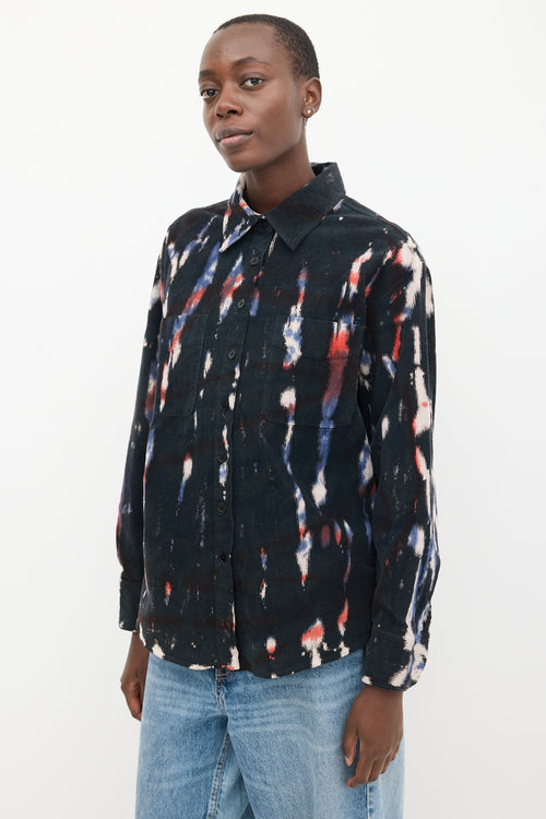 Raquel Allegra Navy & Multi Corduroy Printed Two Pocket Shirt