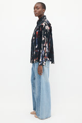 Raquel Allegra Navy & Multi Corduroy Printed Two Pocket Shirt