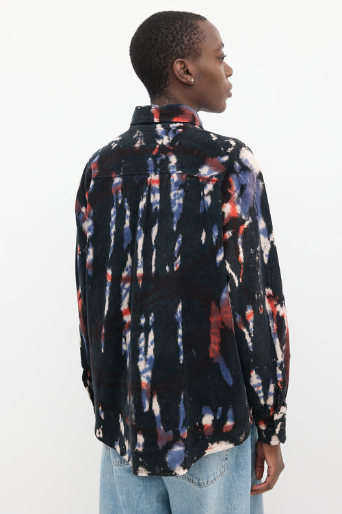 Raquel Allegra Navy & Multi Corduroy Printed Two Pocket Shirt