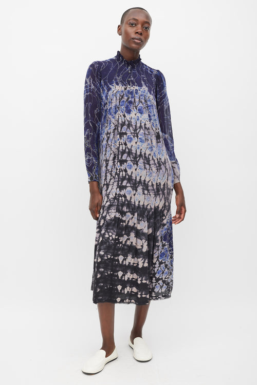 Raquel Allegra Navy & Multicolour Silk Tie Dye Dress