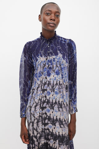Raquel Allegra Navy & Multicolour Silk Tie Dye Dress