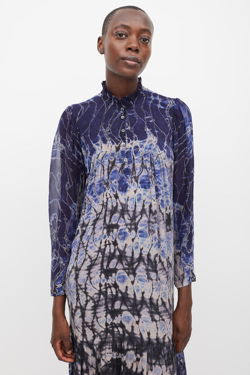 Raquel Allegra Navy & Multicolour Silk Tie Dye Dress