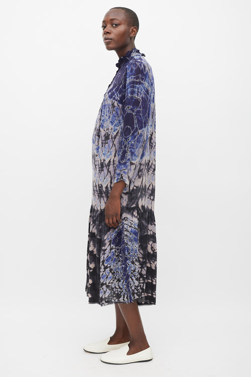 Raquel Allegra Navy & Multicolour Silk Tie Dye Dress