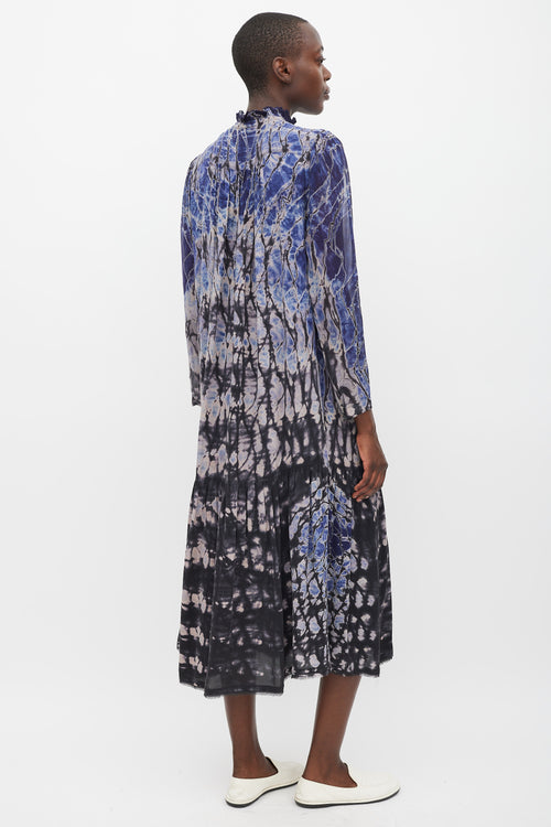Raquel Allegra Navy & Multicolour Silk Tie Dye Dress