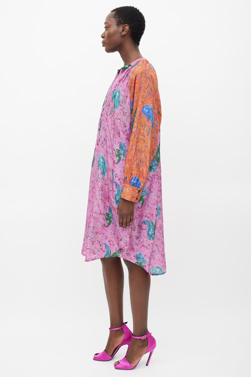 Raquel Allegra Pink & Multicolour Printed Button Up Dress