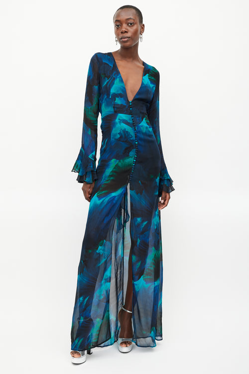 Rat & Boa Blue & Green Sheer Maxi Fiorella Dress