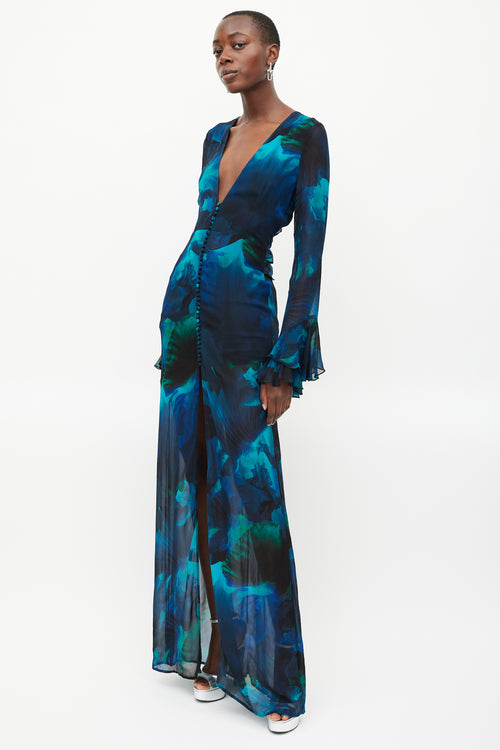 Rat & Boa Blue & Green Sheer Maxi Fiorella Dress