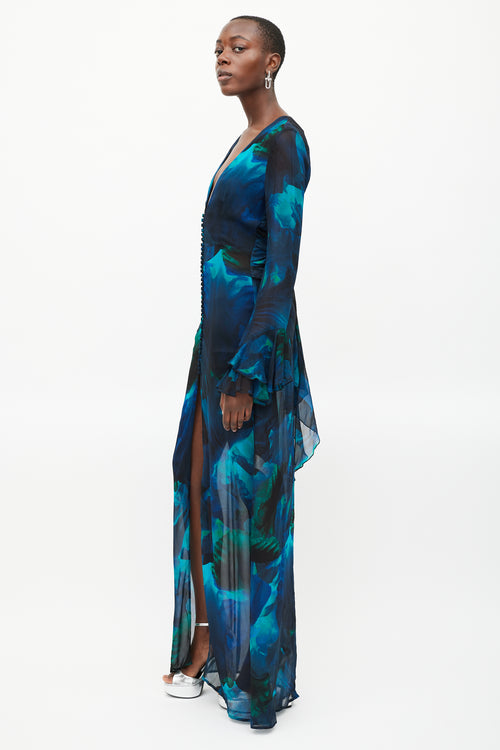 Rat & Boa Blue & Green Sheer Maxi Fiorella Dress