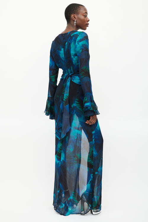 Rat & Boa Blue & Green Sheer Maxi Fiorella Dress