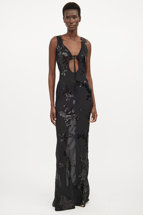 Rat & Boa Black Sheer Floral Embroidered Maxi Dress