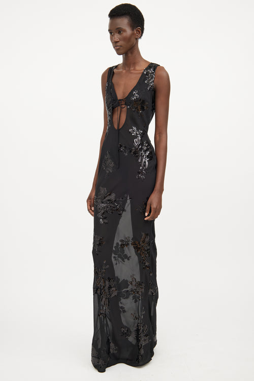 Rat & Boa Black Sheer Floral Embroidered Maxi Dress