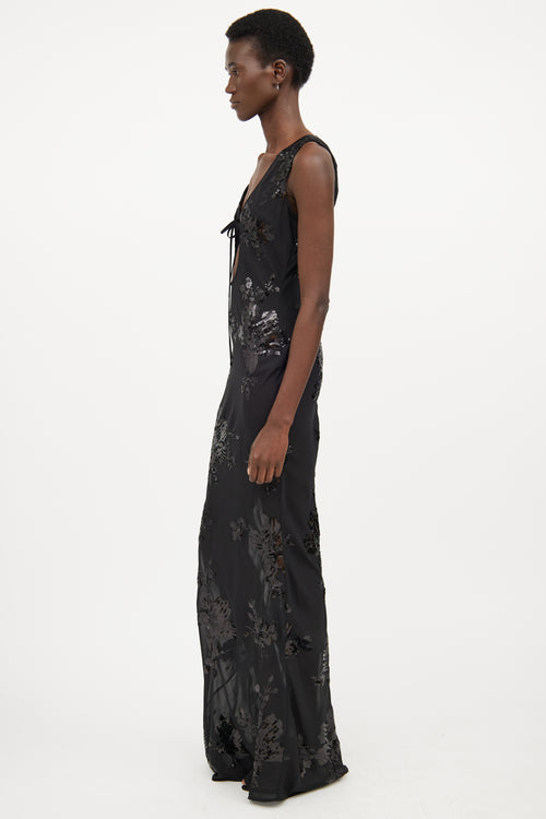 Rat & Boa Black Sheer Floral Embroidered Maxi Dress