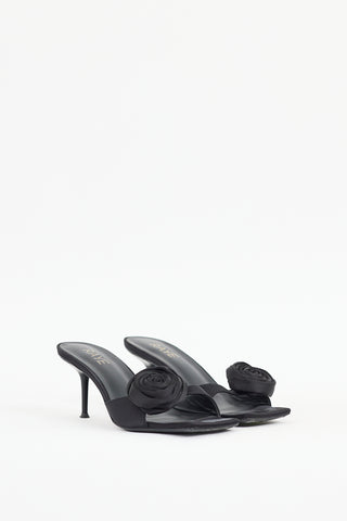 Raye Black Satin Floral Sandal