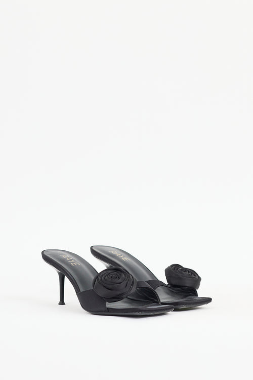 Raye Black Satin Floral Sandal