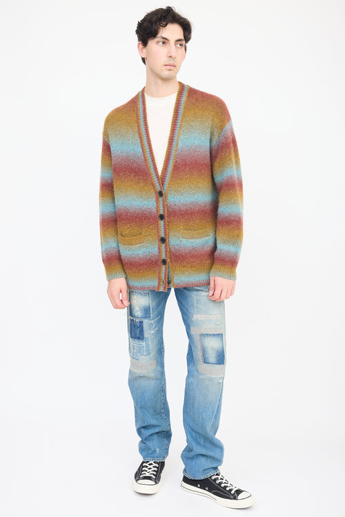 Re/Done Red & Multicolour Wool Striped Cardigan