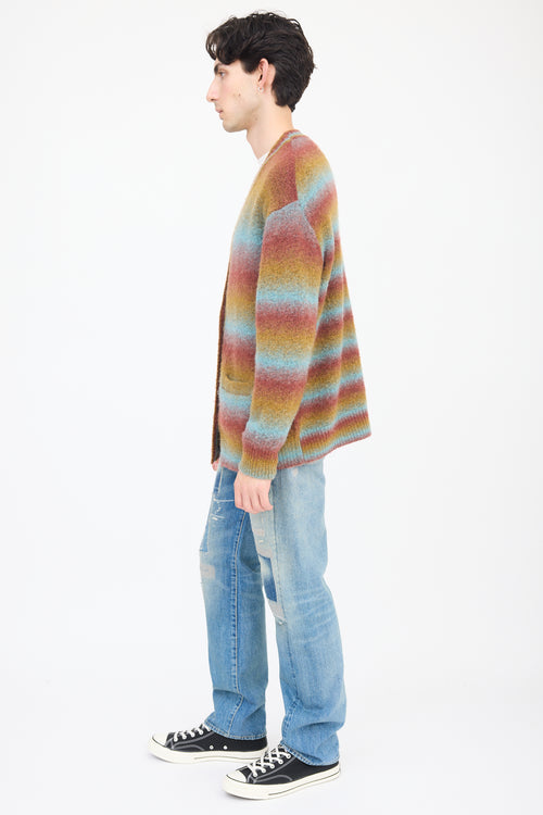 Re/Done Red & Multicolour Wool Striped Cardigan