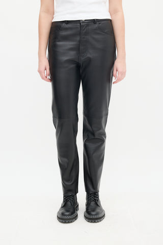 Re/Done Black Leather High Waist Tapered Trousers