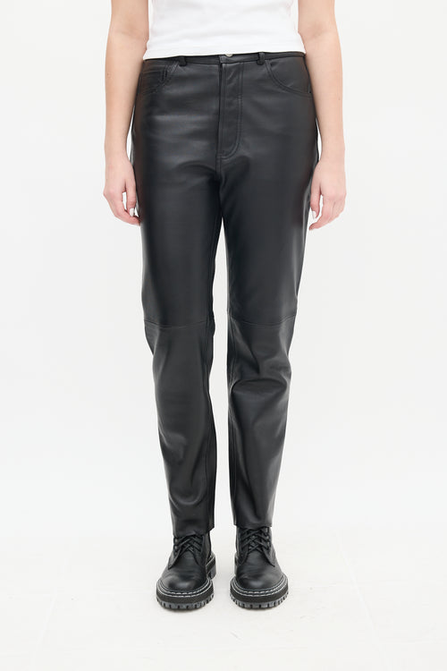 Re/Done Black Leather High Waist Tapered Trousers