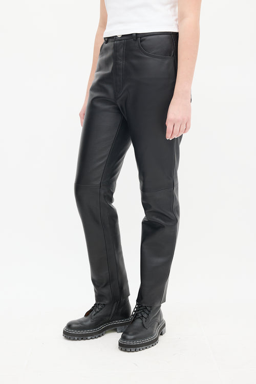 Re/Done Black Leather High Waist Tapered Trousers