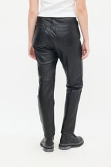 Re/Done Black Leather High Waist Tapered Trousers