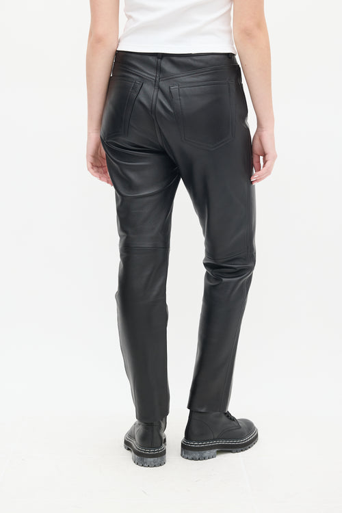 Re/Done Black Leather High Waist Tapered Trousers