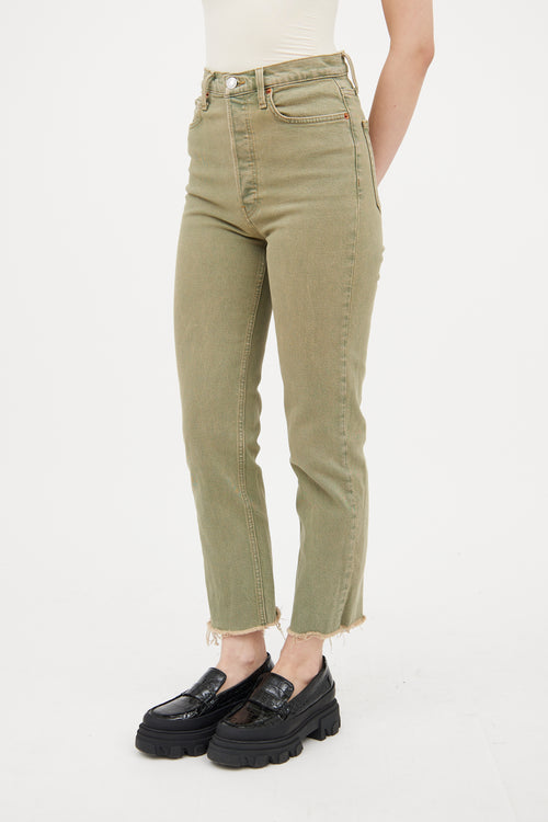 Re/done Green Skinny Raw Hem Jeans