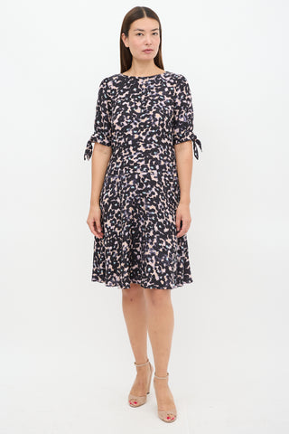 Rebecca Taylor Black & Pink Silk Floral A-Line Dress