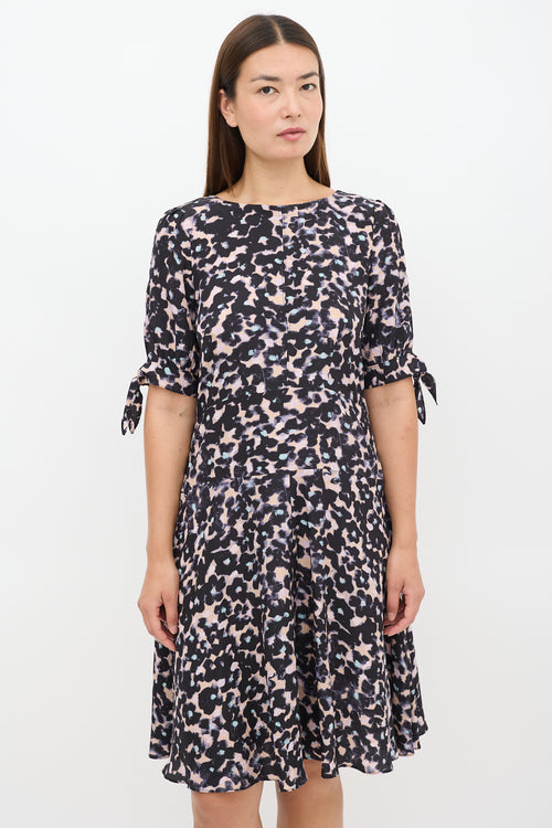 Rebecca Taylor Black & Pink Silk Floral A-Line Dress