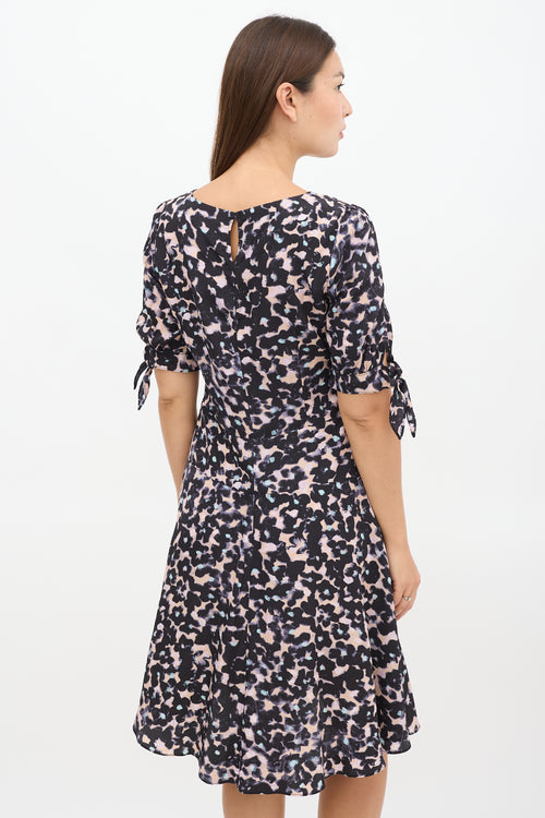 Rebecca Taylor Black & Pink Silk Floral A-Line Dress