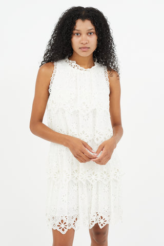 Rebecca Taylor White Tiered Eyelet Dress
