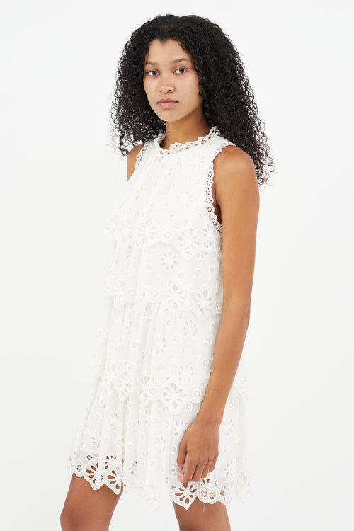 Rebecca Taylor White Tiered Eyelet Dress