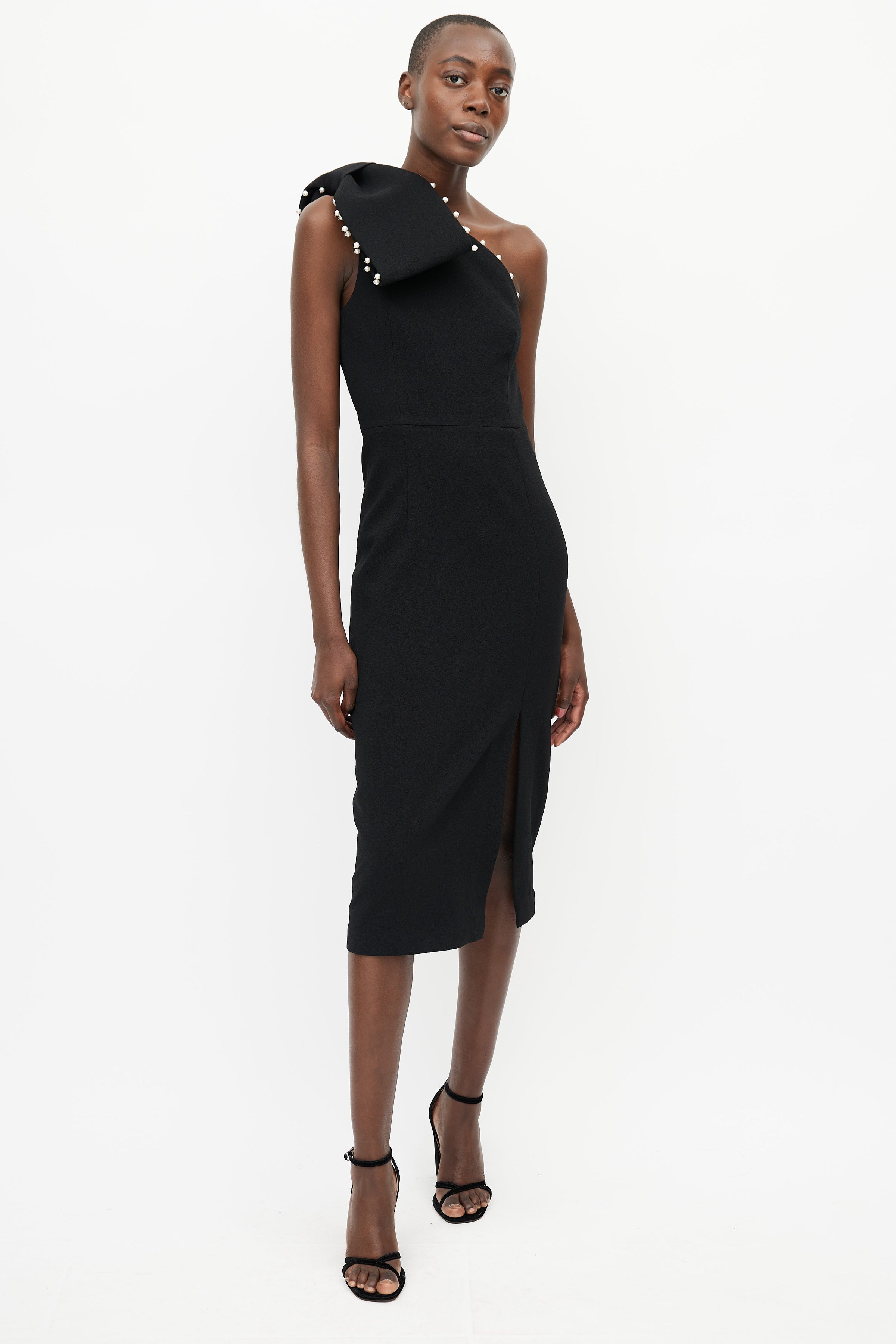 Rebecca Vallance // Black Pearl Embellished One Shoulder Dress