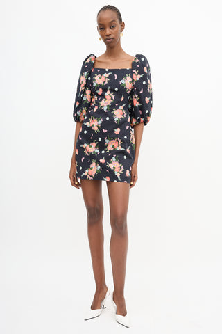 Rebecca de Ravenel Floral Puff Sleeve Dress