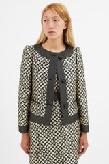 Red Valentino Black & Cream Floral Brocade Blazer
