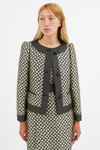 Red Valentino Black & Cream Floral Brocade Blazer