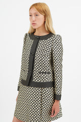 Red Valentino Black & Cream Floral Brocade Blazer