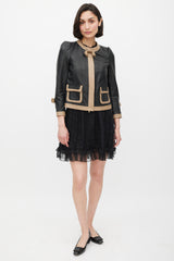 Red Valentino Black & Beige Leather Bow Jacket
