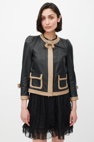 Red Valentino Black & Beige Leather Bow Jacket