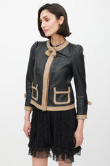 Red Valentino Black & Beige Leather Bow Jacket