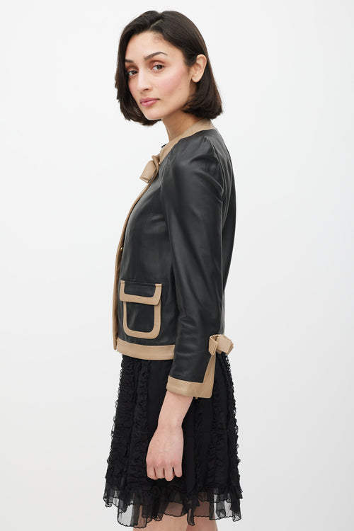Red Valentino Black & Beige Leather Bow Jacket