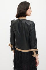 Red Valentino Black & Beige Leather Bow Jacket
