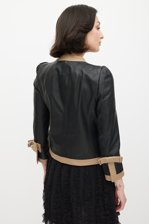 Red Valentino Black & Beige Leather Bow Jacket