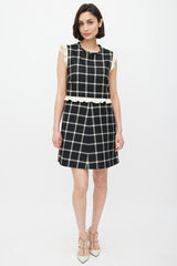 Red Valentino Black & Cream Wool Plaid Ruffled Dress
